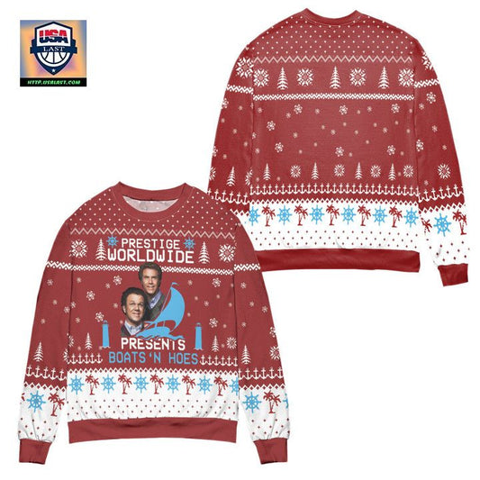 Step Brothers Prestige Worldwide Presents Boats N Hoes Ugly Christmas Sweater ? Red ? Usalast