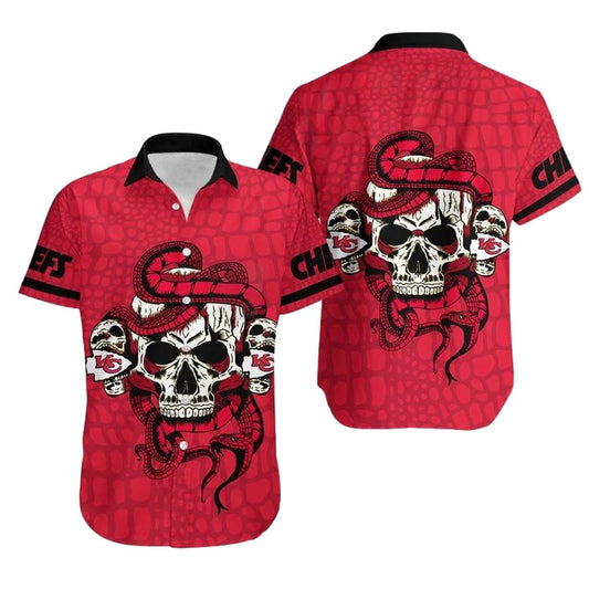 Kansas City Chiefs Snake & Skull Graphic Hawaiian Shirt Unisex Aloha Tee - Moonbestprint