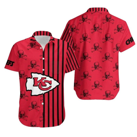 Kansas City Chiefs Graphic Printed Unisex Skull Stripes Hawaiian Shirt - Moonbestprint
