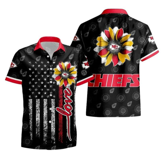 Kansas City Chiefs Sunflower Graphic Black Unisex Hawaiian Shirt - Moonbestprint