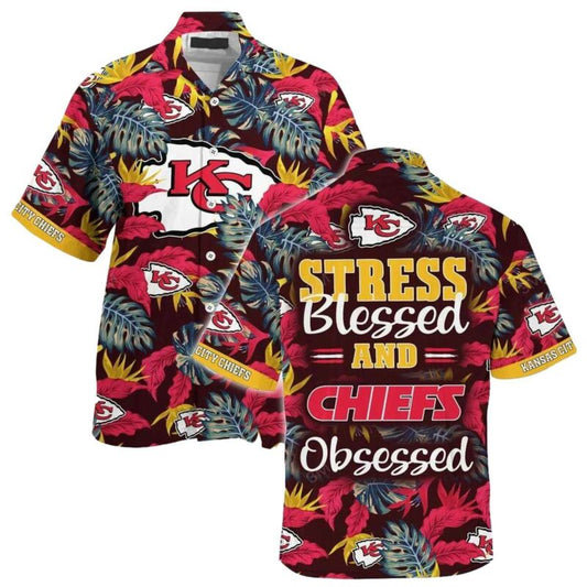 Stress Blessed Obsessed Summer Beach Chiefs Graphic Hawaiian Shirt Unisex - Moonbestprint