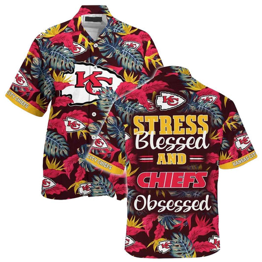 Stress Blessed Obsessed Summer Beach Chiefs Graphic Hawaiian Shirt Unisex - Moonbestprint