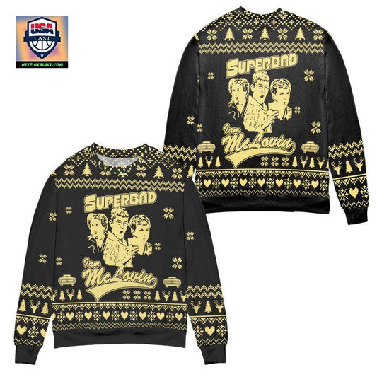 Superbad I Am McLovin Pine Tree Snowflake Pattern Ugly Christmas Sweater ? Black ? Usalast
