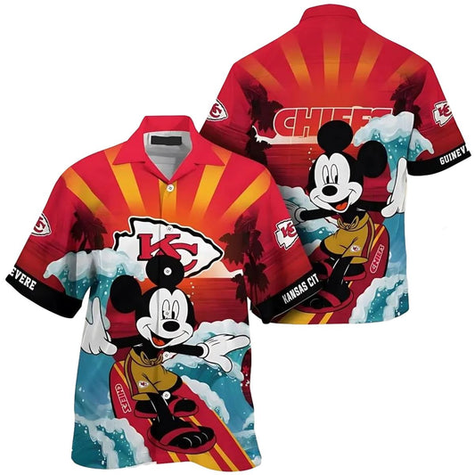 Personalized Mickey Mouse Surfing Chiefs Hawaiian Shirt Unisex Graphic Tee - Moonbestprint