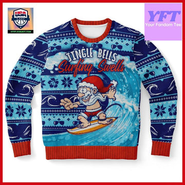 Surfing Santa Funny Santa Xmas 3d Ugly Christmas Sweater ? Usalast