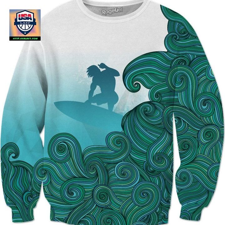 Sweater Surfer Dude Riding Stylized Waves Hangin Ten From His Board ? Usalast