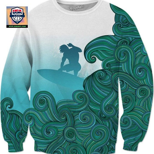 Sweater Surfer Dude Riding Stylized Waves Hangin Ten From His Board ? Usalast