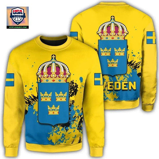 Sweden Coat Of Arms Sweater Spaint Style J8W ? Usalast
