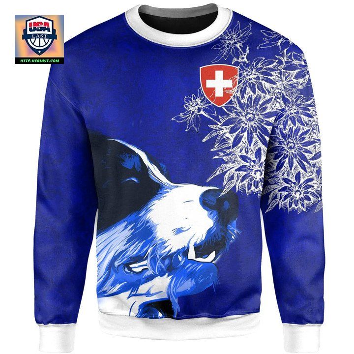 Switzerland Sweater Bernese Mountain Dog And Edelweiss Knitted Long-Sleeved Sweater A7 ? Usalast