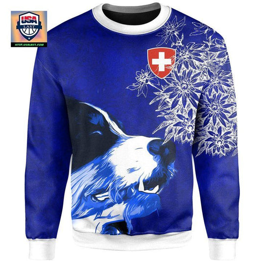 Switzerland Sweater Bernese Mountain Dog And Edelweiss Knitted Long-Sleeved Sweater A7 ? Usalast