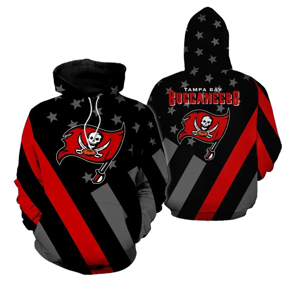 Tampa Bay Buccaneers American Flag Black NFL 3D All Over Print Hoodie -Moonbestprint