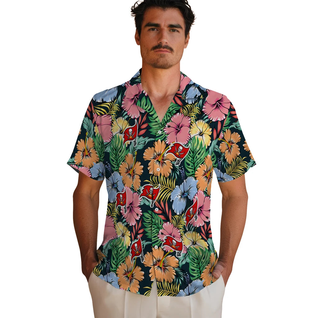 Tampa Bay Buccaneers Hawaiian Shirt - Brilliant Hibiscus Garden | Moonbestprint