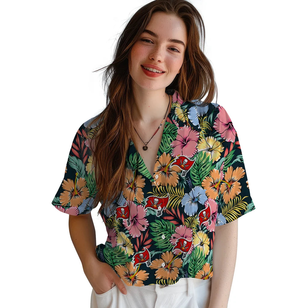 Tampa Bay Buccaneers Hawaiian Shirt - Brilliant Hibiscus Garden | Moonbestprint
