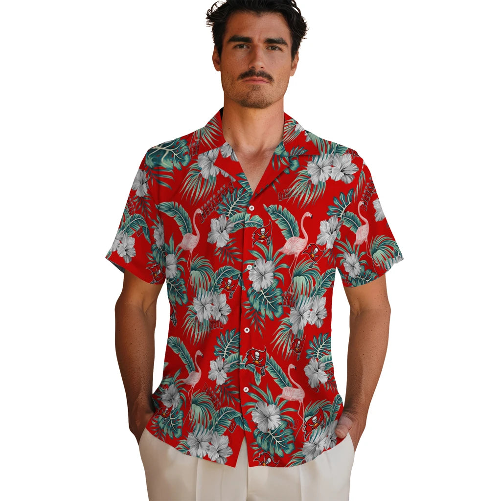 Tampa Bay Buccaneers Hawaiian Shirt - Flamingo and Hibiscus | Moonbestprint