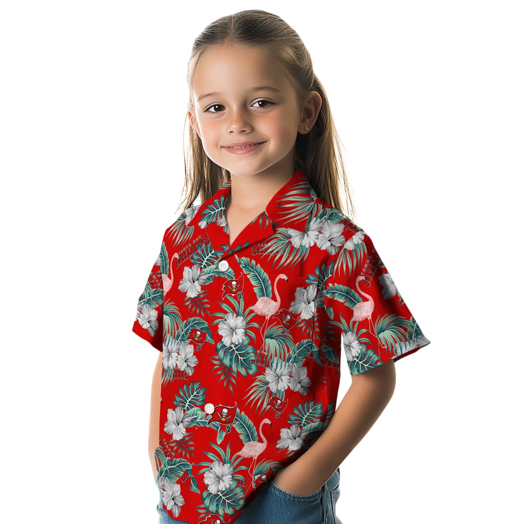 Tampa Bay Buccaneers Hawaiian Shirt - Flamingo and Hibiscus | Moonbestprint