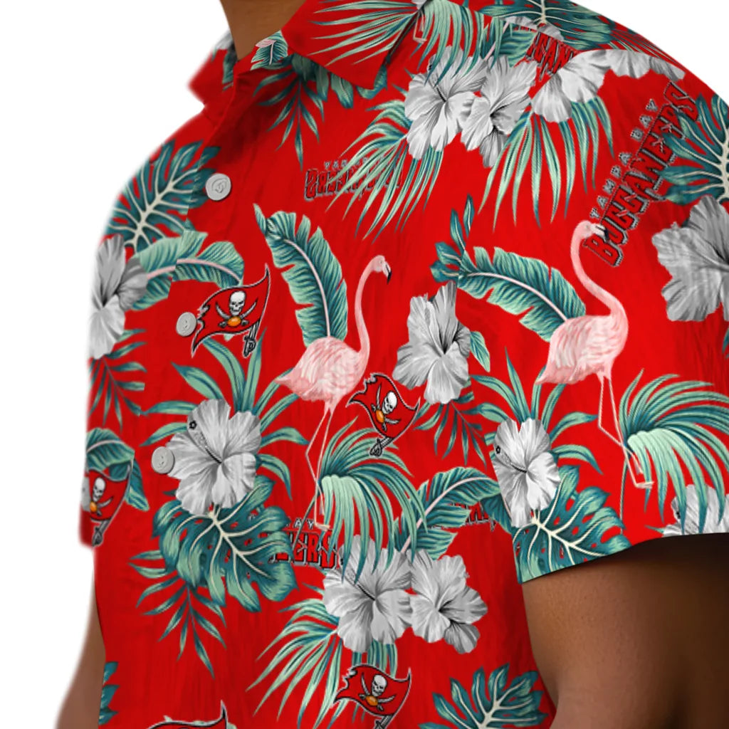 Tampa Bay Buccaneers Hawaiian Shirt - Flamingo and Hibiscus | Moonbestprint