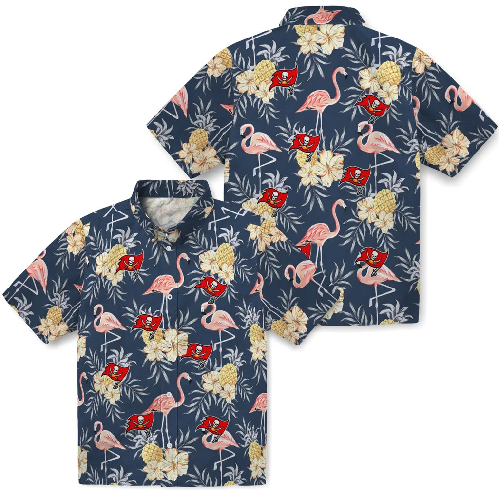 Tampa Bay Buccaneers Hawaiian Shirt - Flamingo Hibiscus | Moonbestprint