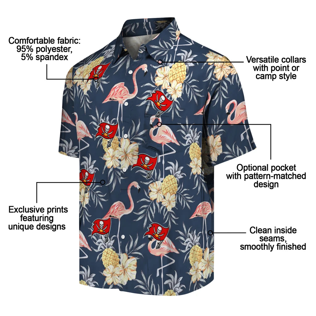 Tampa Bay Buccaneers Hawaiian Shirt - Flamingo Hibiscus | Moonbestprint