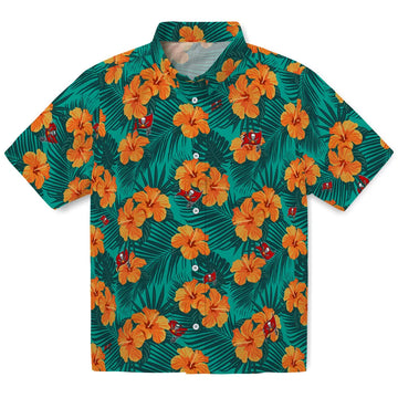 Tampa Bay Buccaneers Hawaiian Shirt - Hibiscus and Palm Leaves | Moonbestprint