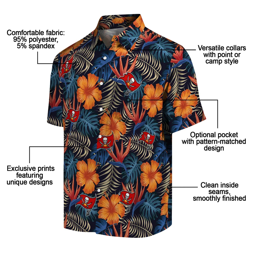 Tampa Bay Buccaneers Hawaiian Shirt - Hibiscus Foliage | Moonbestprint