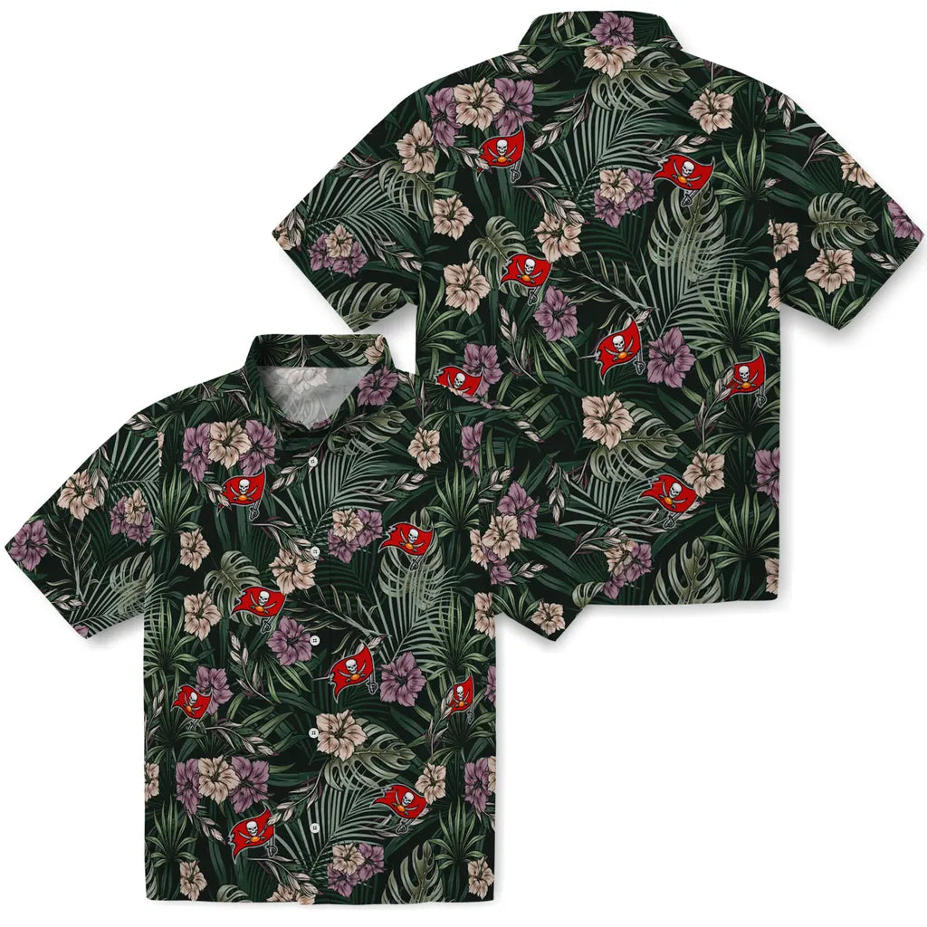 Tampa Bay Buccaneers Hawaiian Shirt - Hibiscus Leaves Pattern | Moonbestprint