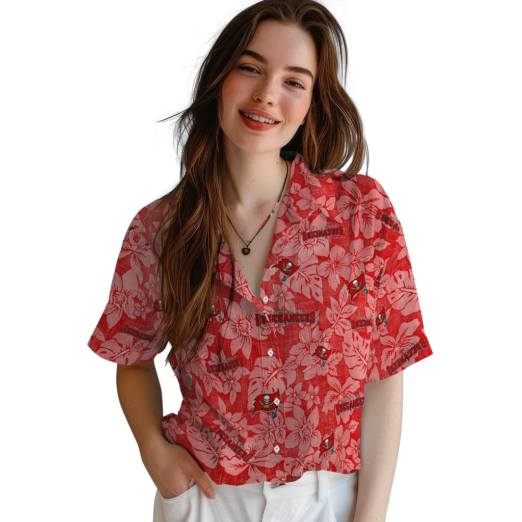 Tampa Bay Buccaneers Hawaiian Shirt - Hibiscus Oasis | Moonbestprint