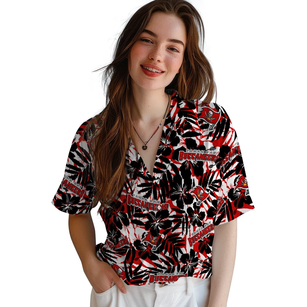 Tampa Bay Buccaneers Hawaiian Shirt - Hibiscus Overlay | Moonbestprint