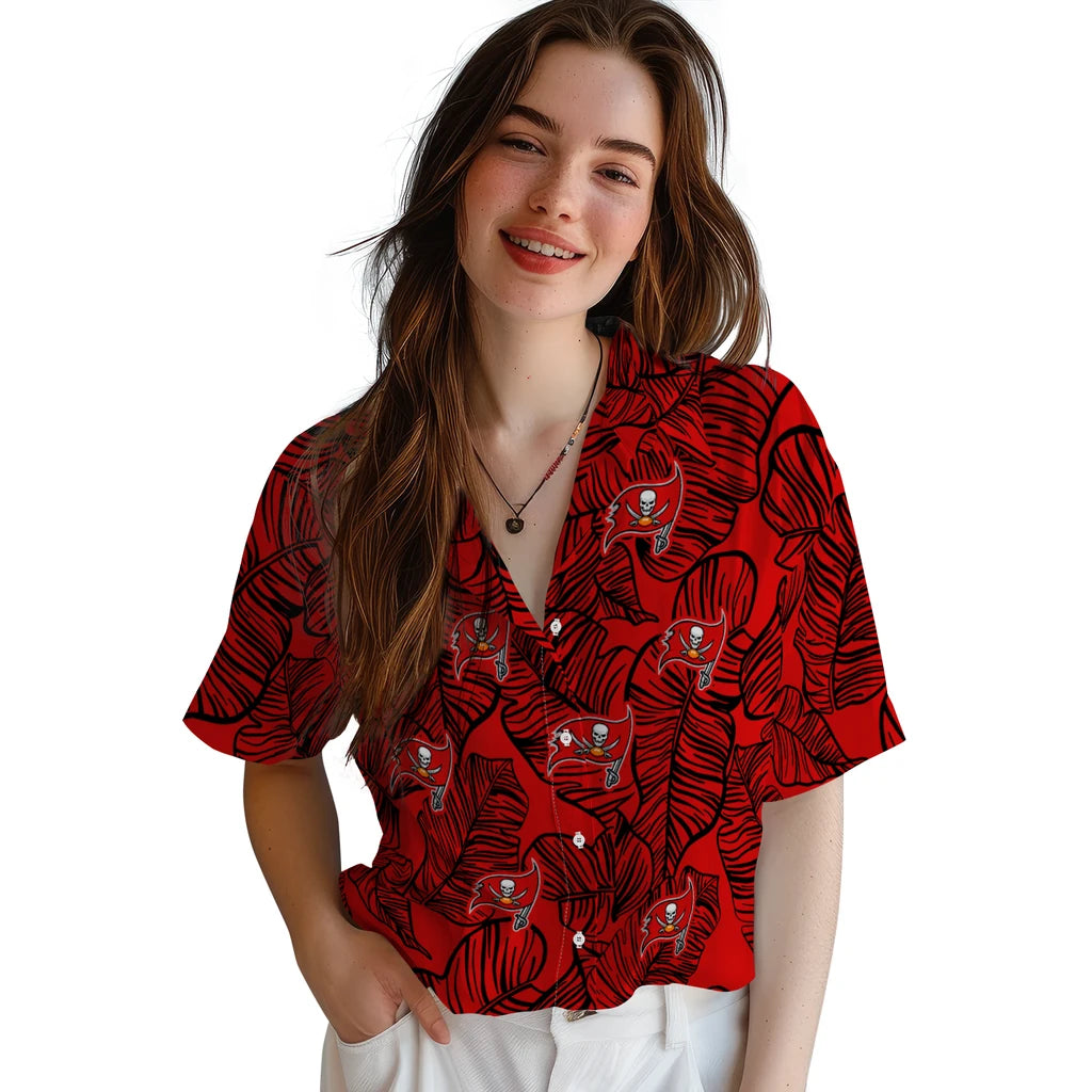 Tampa Bay Buccaneers Hawaiian Shirt - Leaf Outline | Moonbestprint