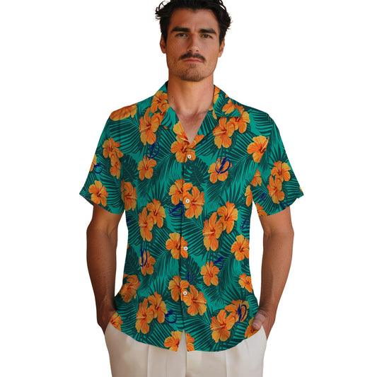 Tampa Bay Lightning Hawaiian Shirt - Hibiscus and Palm Leaves | Moonbestprint