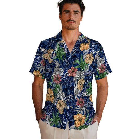 Tampa Bay Lightning Hawaiian Shirt - Hibiscus Tiki Jungle | Moonbestprint