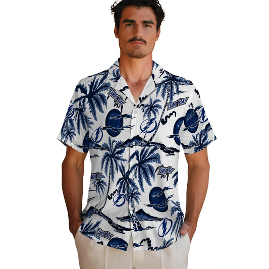 Tampa Bay Lightning Hawaiian Shirt - Palm Sunset | Moonbestprint
