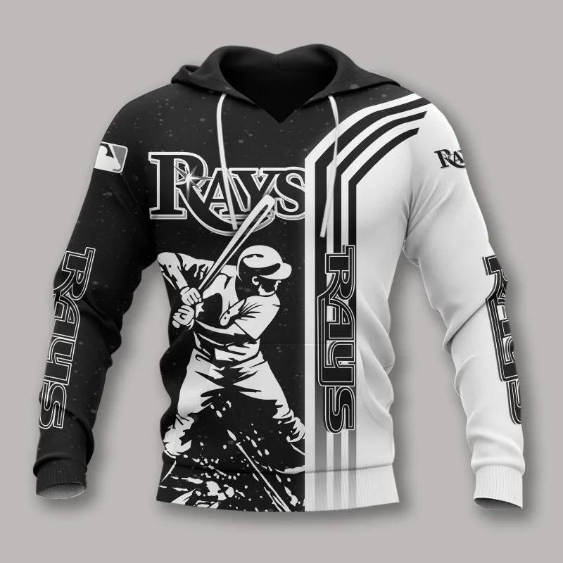 Tampa Bay Rays Black And White MLB All Over Print Hoodie -Moonbestprint