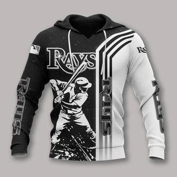 Tampa Bay Rays Black And White MLB All Over Print Hoodie -Moonbestprint