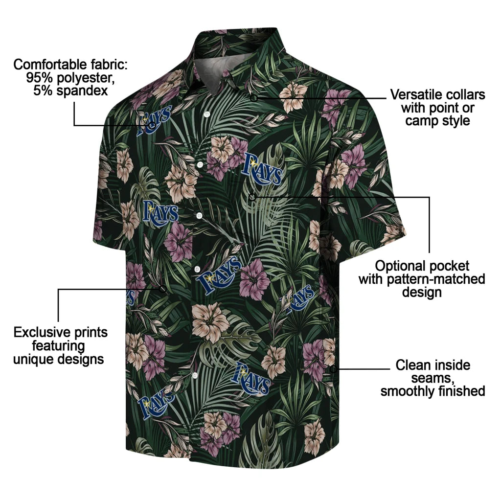 Tampa Bay Rays Hawaiian Shirt - Hibiscus Leaves Pattern | Moonbestprint