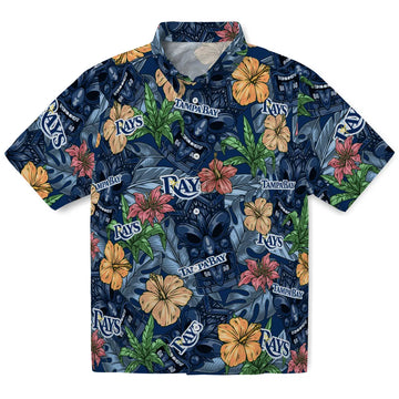Tampa Bay Rays Hawaiian Shirt - Hibiscus Tiki Jungle | Moonbestprint