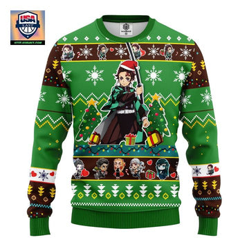 Tanjiro Kamado Demon Slayer Anime Ugly Christmas Sweater Green 1- Amazing Gift Idea Thanksgiving Gift ? Usalast