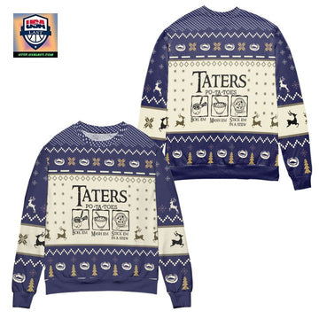 Taters Potatoes Recipe Pine Tree Reindeer Pattern Ugly Christmas Sweater ? Usalast