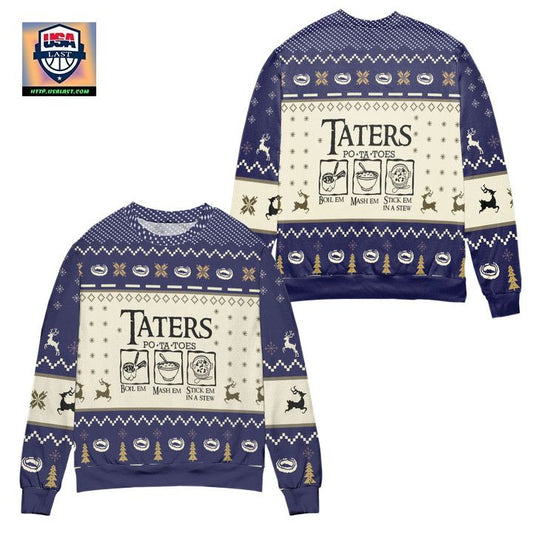 Taters Potatoes Recipe Pine Tree Reindeer Pattern Ugly Christmas Sweater ? Usalast
