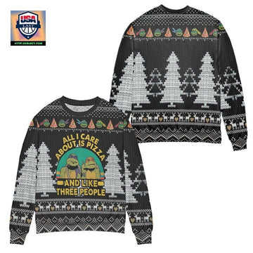 Teenage Mutant Ninja Turtles All I Care About Is Pizza Pine Tree Ugly Christmas Sweater ? Black ? Usalast