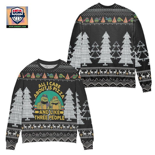 Teenage Mutant Ninja Turtles All I Care About Is Pizza Pine Tree Ugly Christmas Sweater ? Black ? Usalast