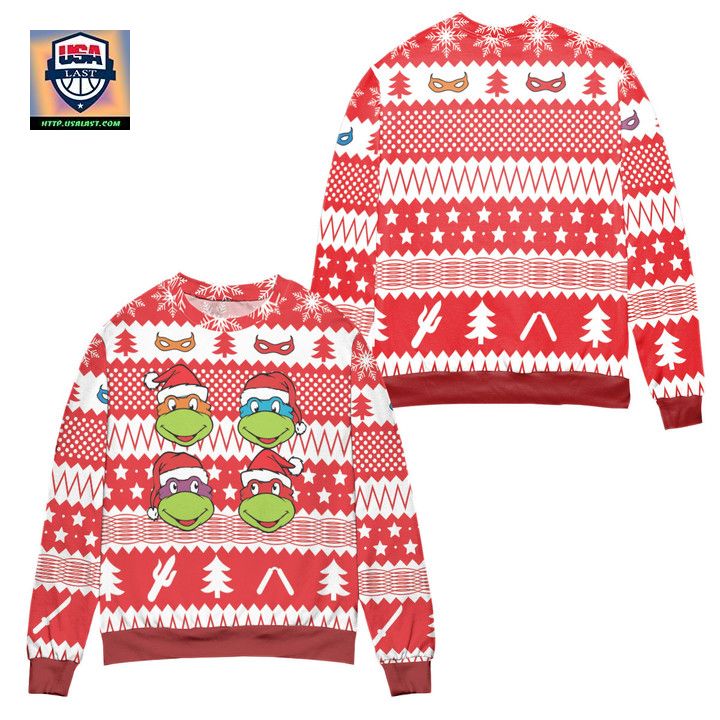 Teenage Mutant Ninja Turtles Pine Tree and Stars Ugly Christmas Sweater ? Red ? Usalast