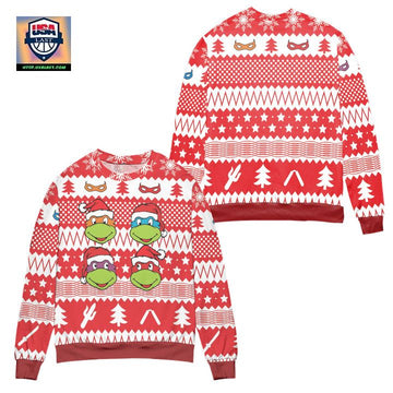 Teenage Mutant Ninja Turtles Pine Tree and Stars Ugly Christmas Sweater ? Red ? Usalast