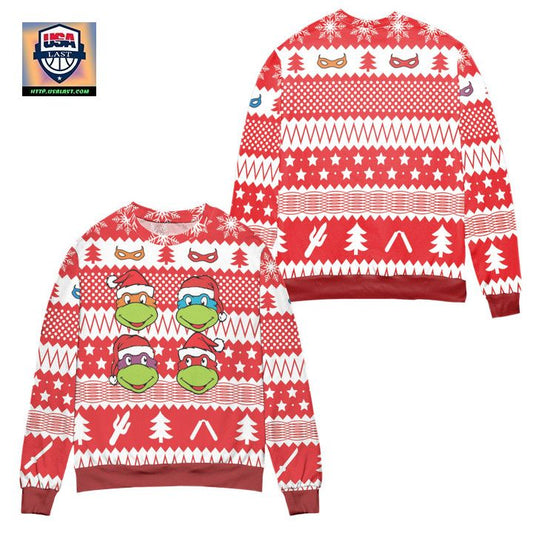 Teenage Mutant Ninja Turtles Pine Tree and Stars Ugly Christmas Sweater ? Red ? Usalast