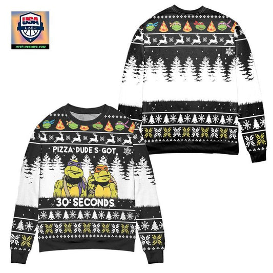 Teenage Mutant Ninja Turtles Pizza Dudes Got 30 Seconds Ugly Christmas Sweater ? Black ? Usalast