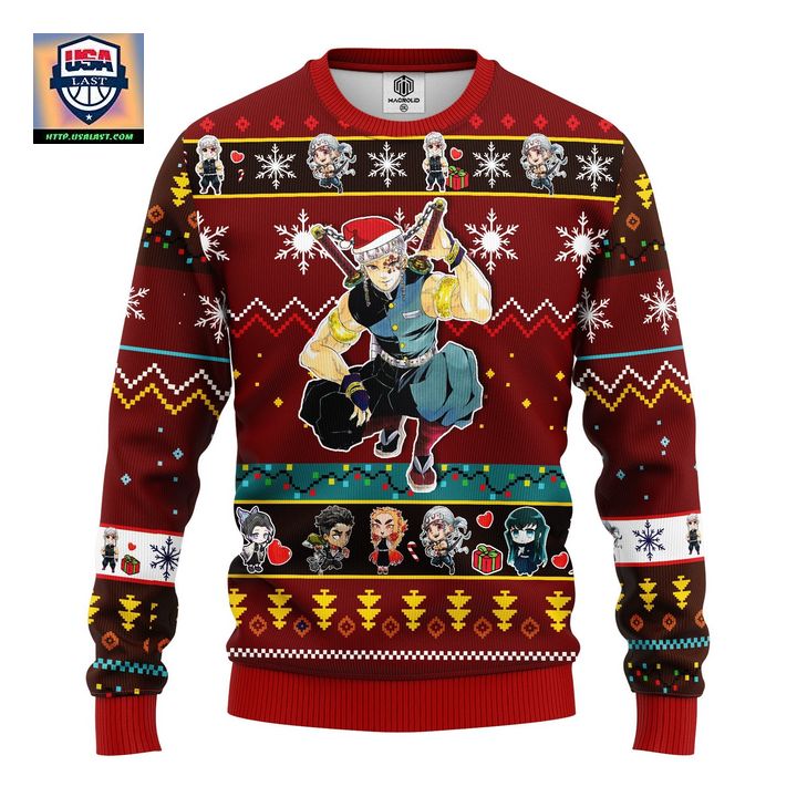 Tengen Uzui Demon Slayer Anime Ugly Christmas Sweater Red 1- Amazing Gift Idea Thanksgiving Gift ? Usalast