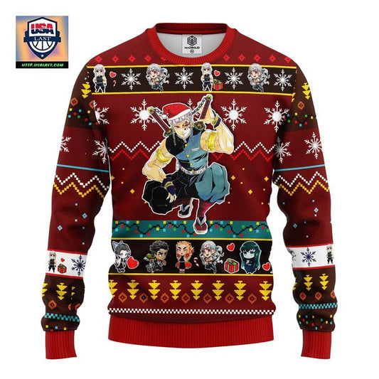 Tengen Uzui Demon Slayer Anime Ugly Christmas Sweater Red 1- Amazing Gift Idea Thanksgiving Gift ? Usalast
