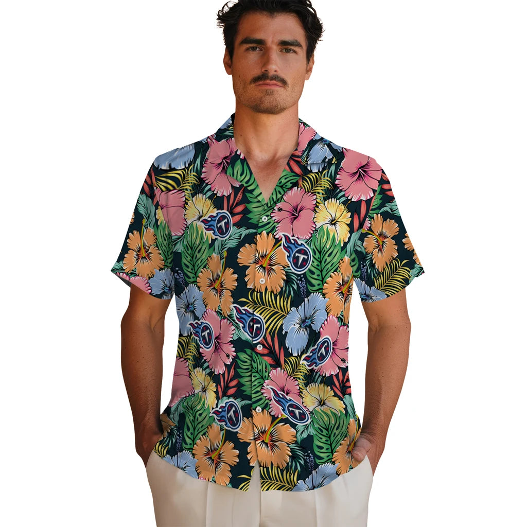 Tennessee Titans Hawaiian Shirt - Brilliant Hibiscus Garden | Moonbestprint