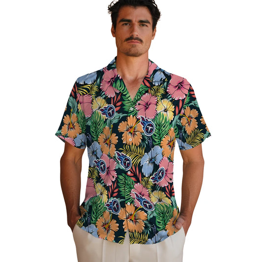Tennessee Titans Hawaiian Shirt - Brilliant Hibiscus Garden | Moonbestprint