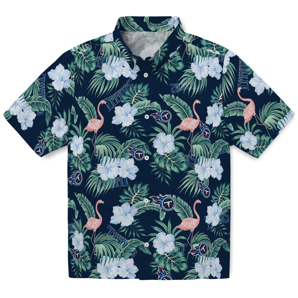 Tennessee Titans Hawaiian Shirt - Flamingo and Hibiscus | Moonbestprint