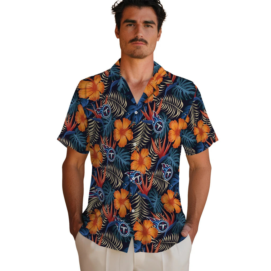Tennessee Titans Hawaiian Shirt - Hibiscus Foliage | Moonbestprint